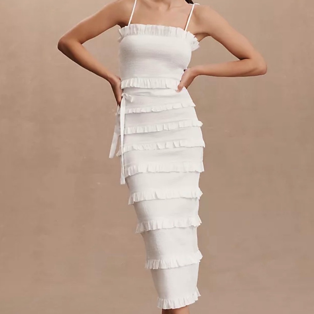 V. Chapman White Ruffled Midi Dress